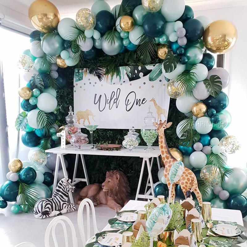 Jungle Forest Theme Sage Green Balloons Arch Garland Kit Kids Boys Birthday Party Decorations
