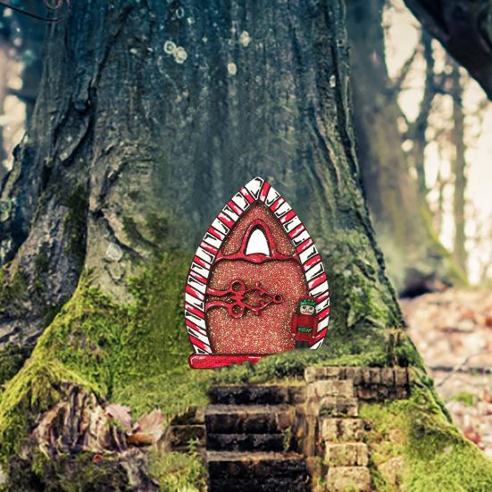 Garden Tree Fairy Door Decoration Outdoor Miniature Wooden Elf Door Ornament Fairytale World Tiny House Door Figurine Statue Sculpture Fairy