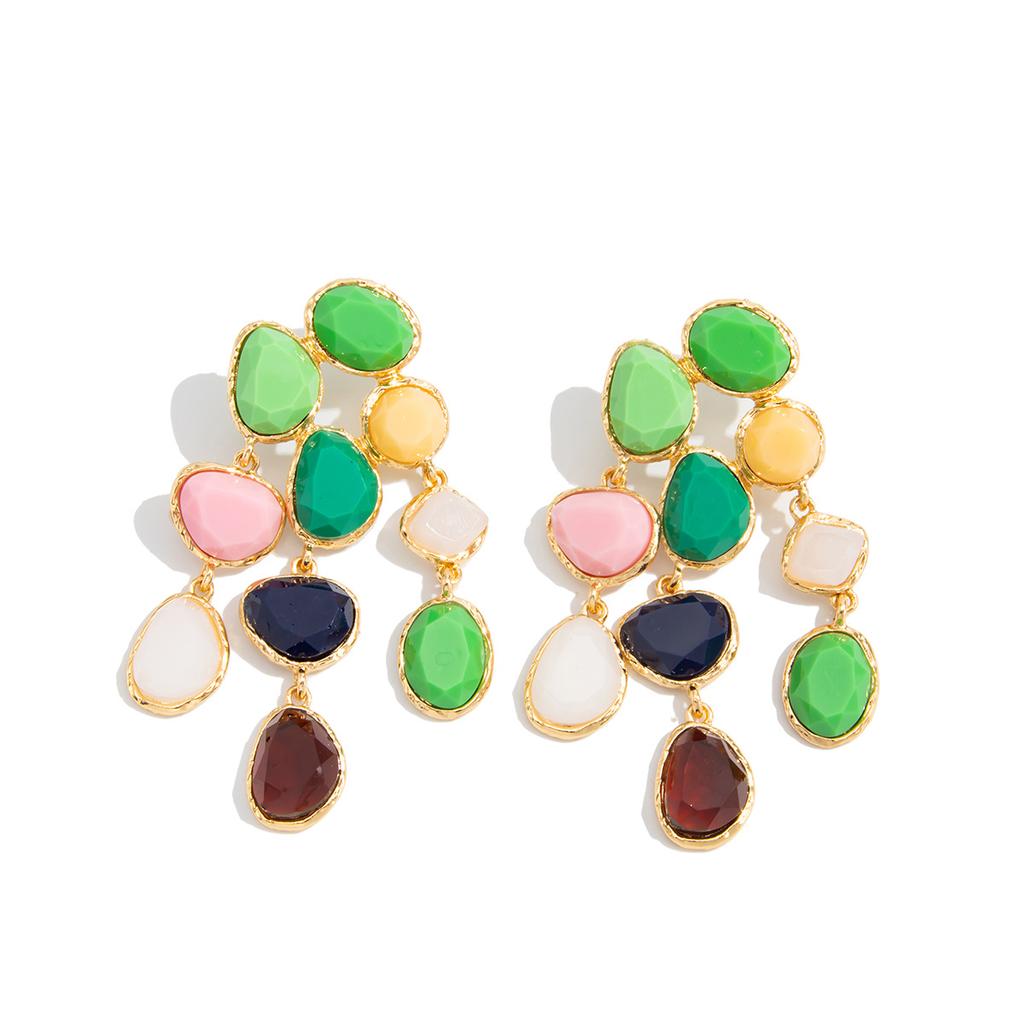 Bohemian Colored Acrylic Diamond Stud Earrings, Stylish Irregular Resin Pendant Earrings
