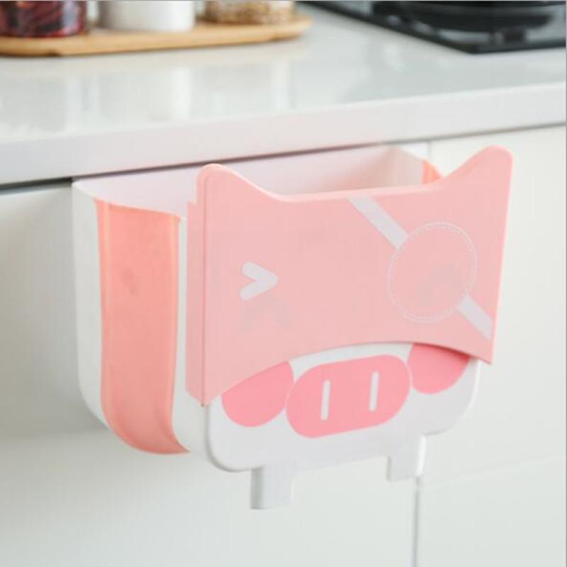 

4L Kawaii Foldable Trash Bin Kitchen Car Bathroom Toilet Waste Storage Door Hanging Garbage Can Dustbin 4.5L рожевий