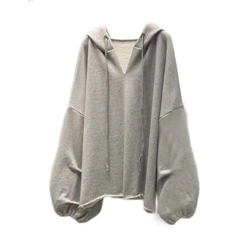 Korean Style Loose Lantern Sleeve Lightweight Plus Size Hooded Jacket for Women