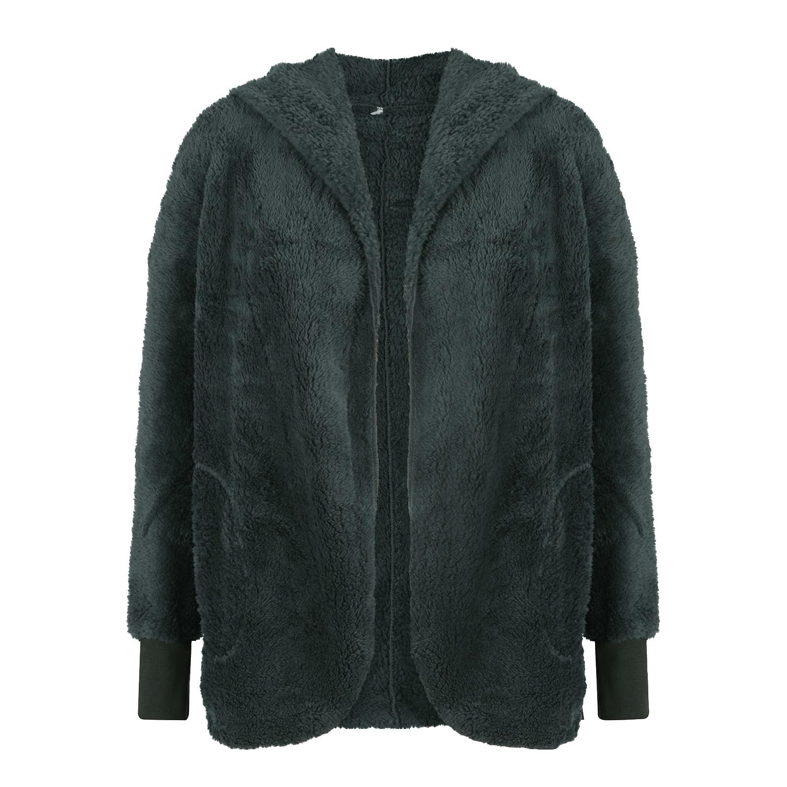 Женская осенне-зимняя плюшевая куртка средней длины с отворотами и капюшоном XL — фото 3