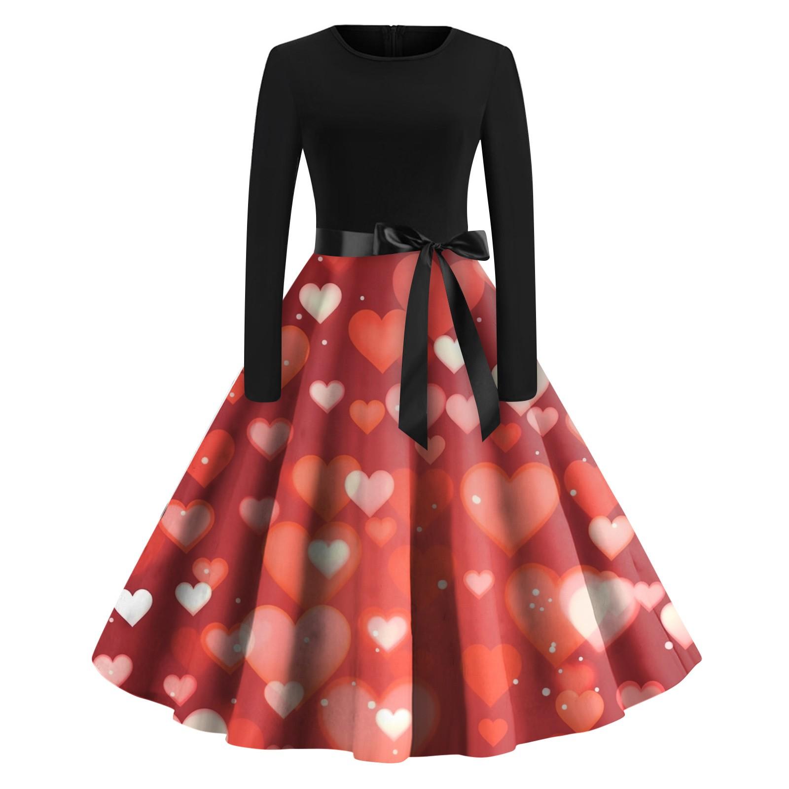 Женское винтажное классическое платье с длинным рукавом и принтом на День святого — фото 9