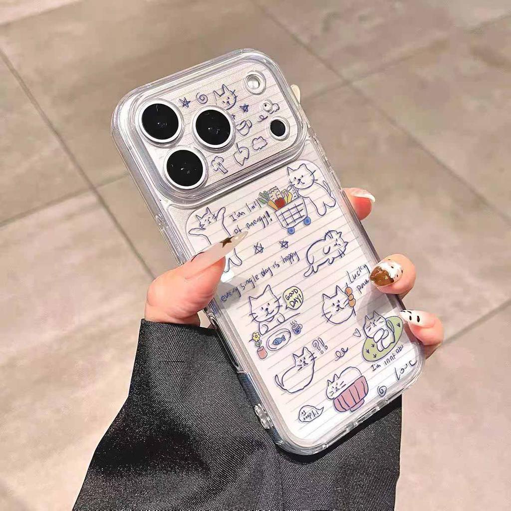 Line cat is suitable for Apple 17promax mobile phone case 14 15 16 soft case 13pro fine hole XS transparent.