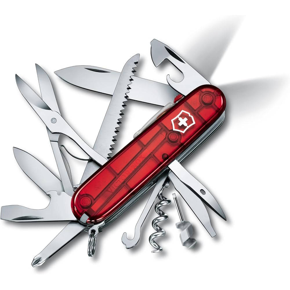 Victorinox Huntsman Lite Translucent Red Swiss Army Knife 21 Functions Multi-Tool Compact for Camping Hiking Emergency