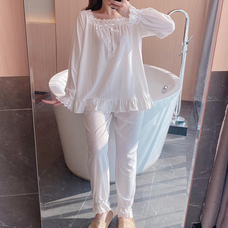 1011 Oh Mi Da Spring New Japanese Sweet Solid Color Fashion Women's Pajamas Princess Style Long Sleeve Loungewear Set