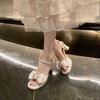 Fashion French Bow Open Toe High-heeled Sandals Women's Summer New Style with Skirt Beautiful Block Heel Buckle Sandals