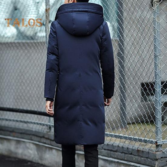Men Cotton Coat Hooded Long Sleeve Solid Color Quilted Jacket with Multi Pockets Thickened Warm Windproof Winter Outerwear