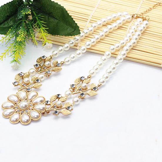 Yousheng Women Necklace Bohemian Elegant Double-layer Sun Flower Pendant Geometric Ladies Faux Pearl Choker Necklace Jewelry Decoration Gift for