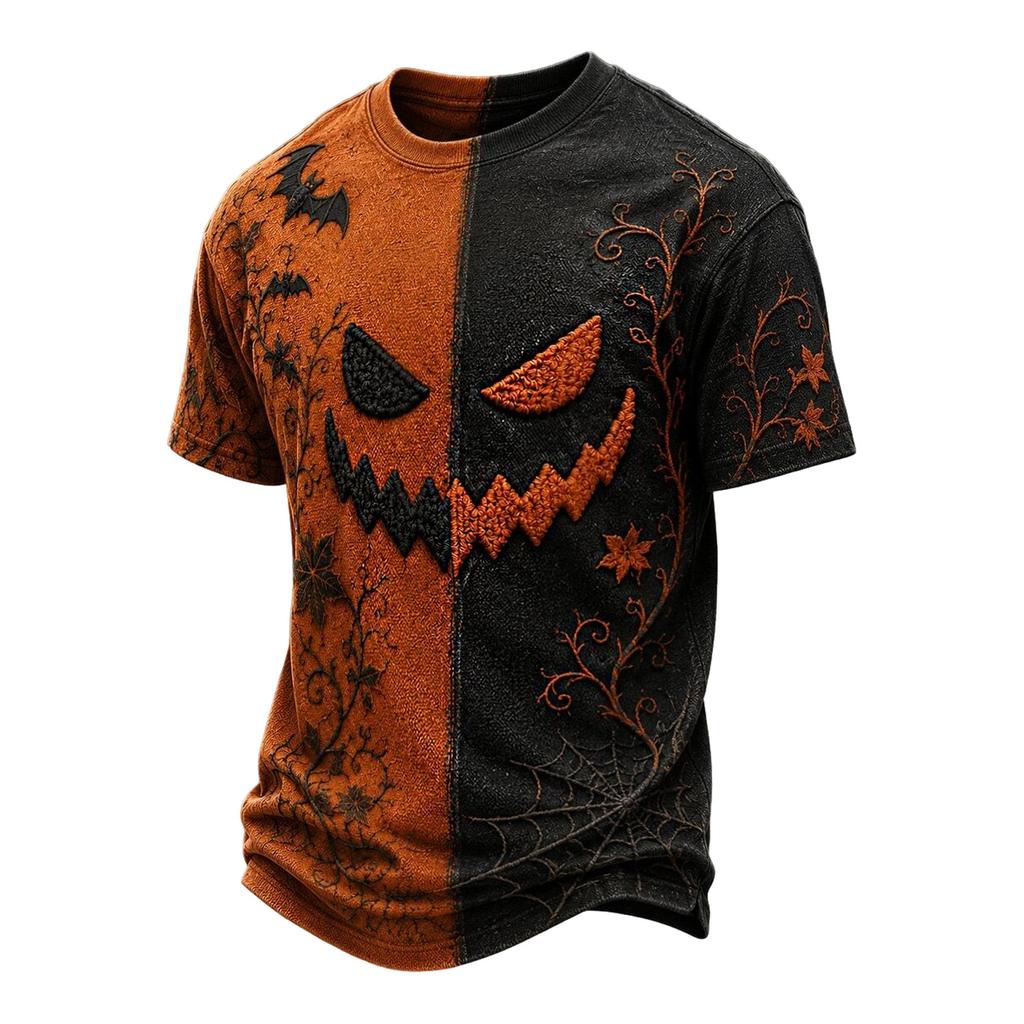 T-shirt da donna a maniche corte stampata per Halloween, Top casual girocollo per l'uso quotidiano