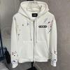 Men's Heavyweight White-Grey Hooded Cardigan: Autumn Zipper Jacket, American Street Style, Trendy Open-Front Design.