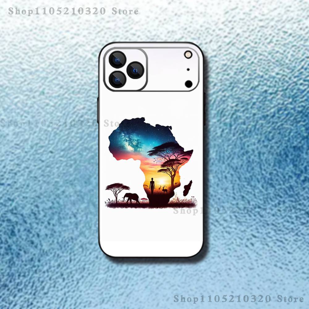 Africa Map Art Phone Case For iPhone 17,16,15,14,13,12,Pro,Max,Plus,E,SE4,Air,Mini Black Soft Box