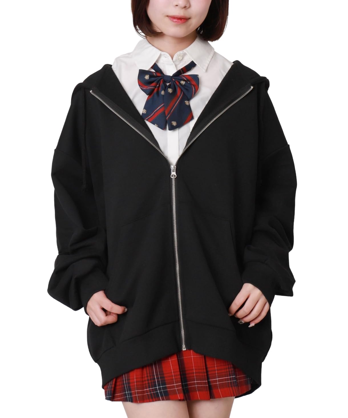 WEGO Big Zip Loose Plus Size Long for High School and Perfect for and Fall and Winter F Type Black Women s Hoodie, Fit, Sweatshirt, Sleeve, Students,