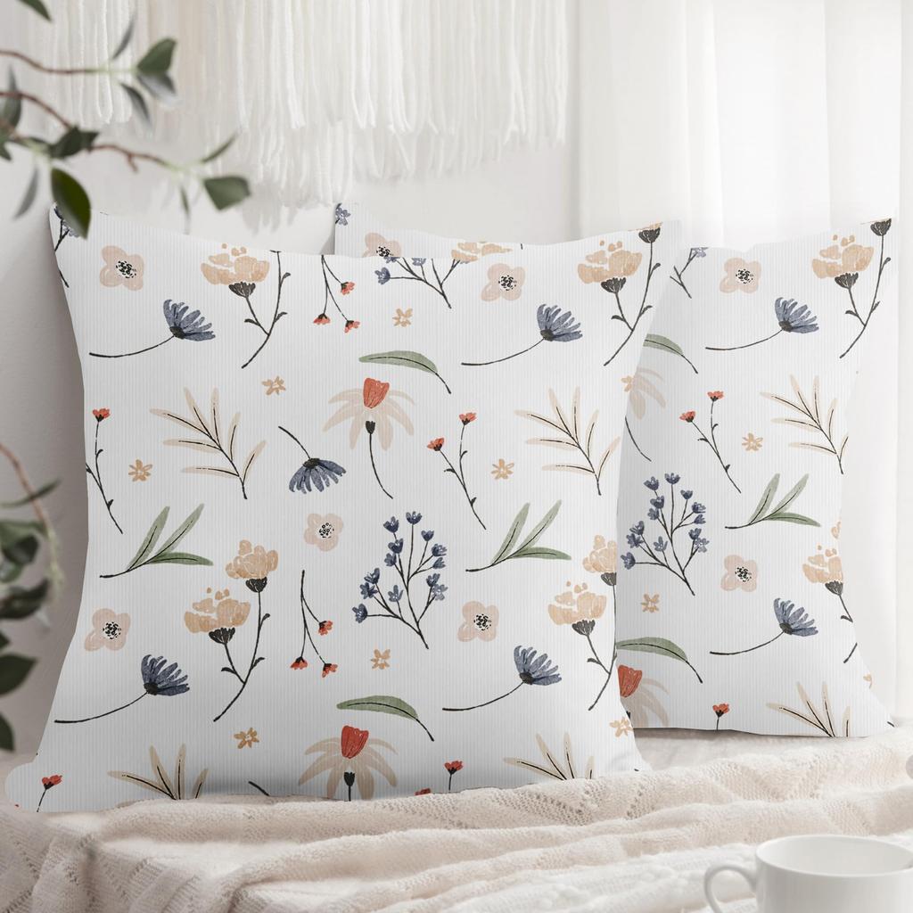 Confezione da 2 Federe Cuscino Minimaliste Fiori di Campo Bianco Multicolore Stampa Double Face Floreale Botanico Custodie Cuscino Arredo Casa