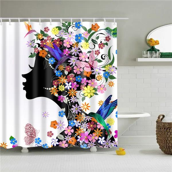

Beautiful Floral Fairy Shower Curtains Portrait Women Girl Waterproof Bath Curtain Bathroom Curtain Shower Curtain Hooks W60H190(CM)-1 Pcs