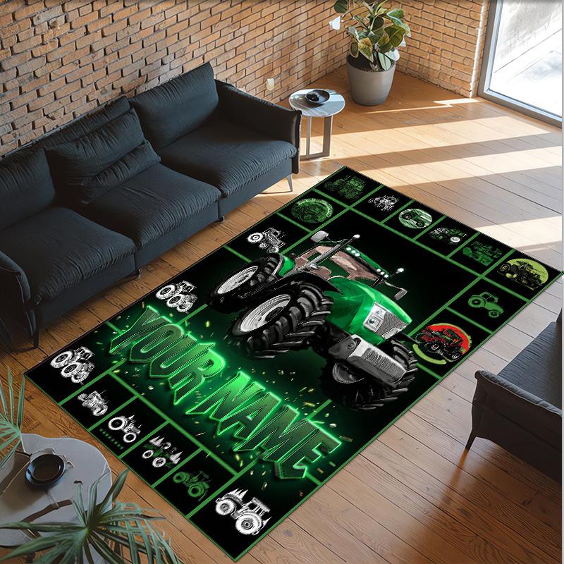 Construction Vehicles Theme Crystal Velvet Rug Personalized Custom Name Text Soft Floor Mat Home Decor
