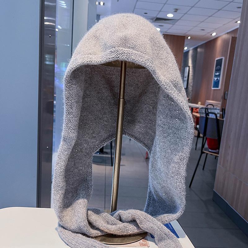 Korean version ins balaclava hat scarf integrated warm red knitted hat ear protector wool hat big head circumference