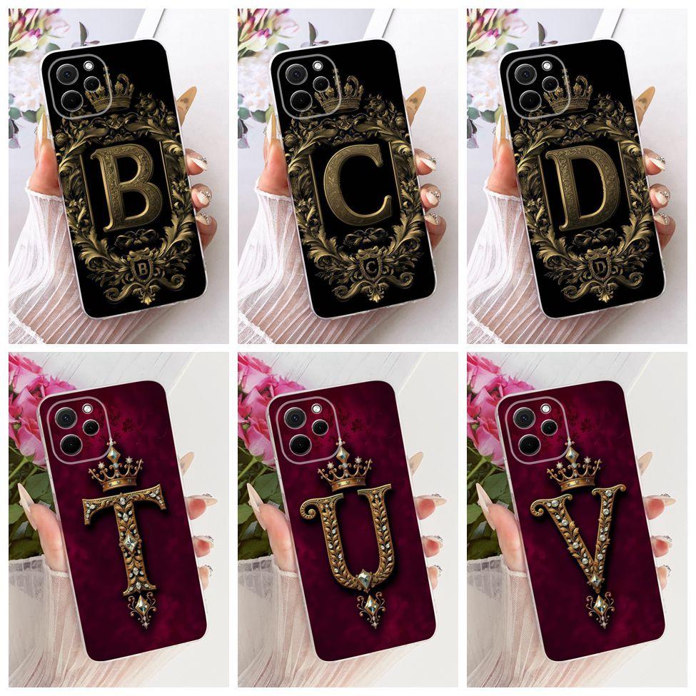 Clear For Huawei Nova Y61 Case Cover Luxury Crown A-Z Letters 2D Flat Pattern Soft Casing For Huawei EVE-LX3 EVE-LX9 EVE-LX9N