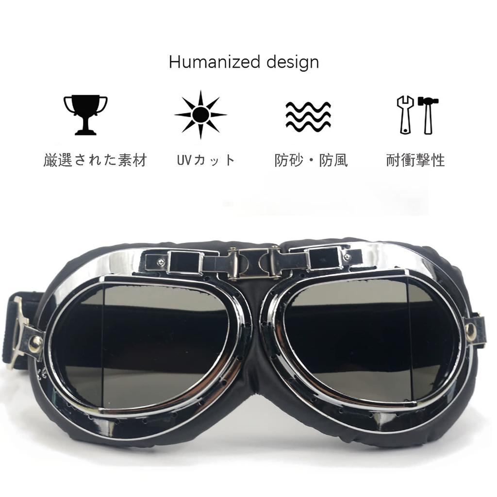 evomosa Motorcycle Motocross PC Lens Foldable Ski Goggles Windproof Dustproof Retro Vintage Goggles Oval Foldable Bike Goggles (Black)