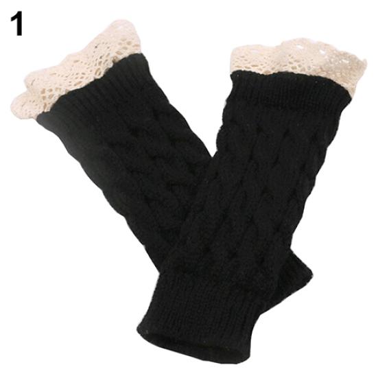 Women Fingerless Lace Gloves Soft Knitted Warm Long Mitten Wrist Warmer Winter Gift