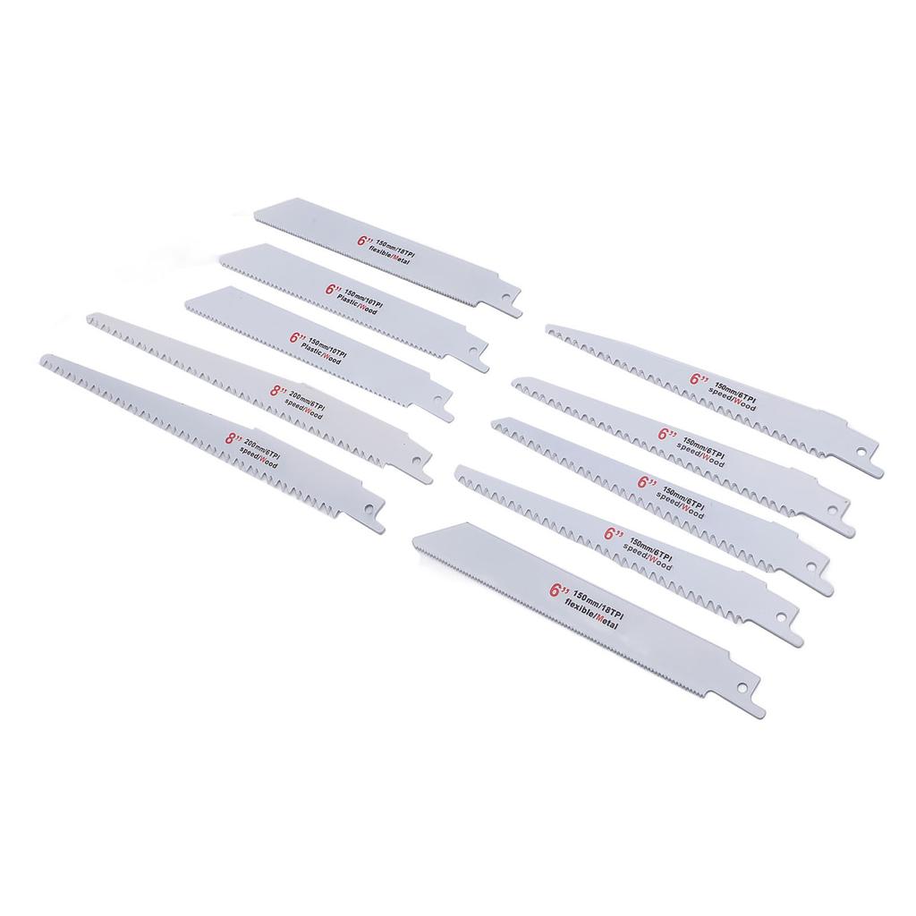 10 sztuk Brzeszczotów do Piły Szablowej Zestaw Asortymentowy Brzeszczotów do Piły Wyrzynarki do Cięcia Drewna Przycinania Metalu 6TPI