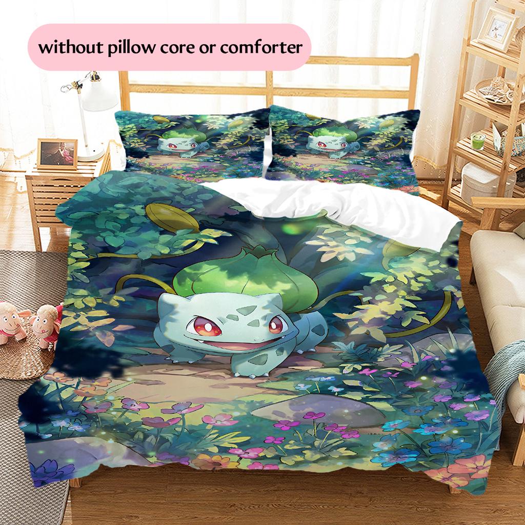Biancheria da letto con motivo Bulbasaur Decorazione per la casa Regalo di compleanno (1 * copripiumino + 2 * federa, senza nucleo)