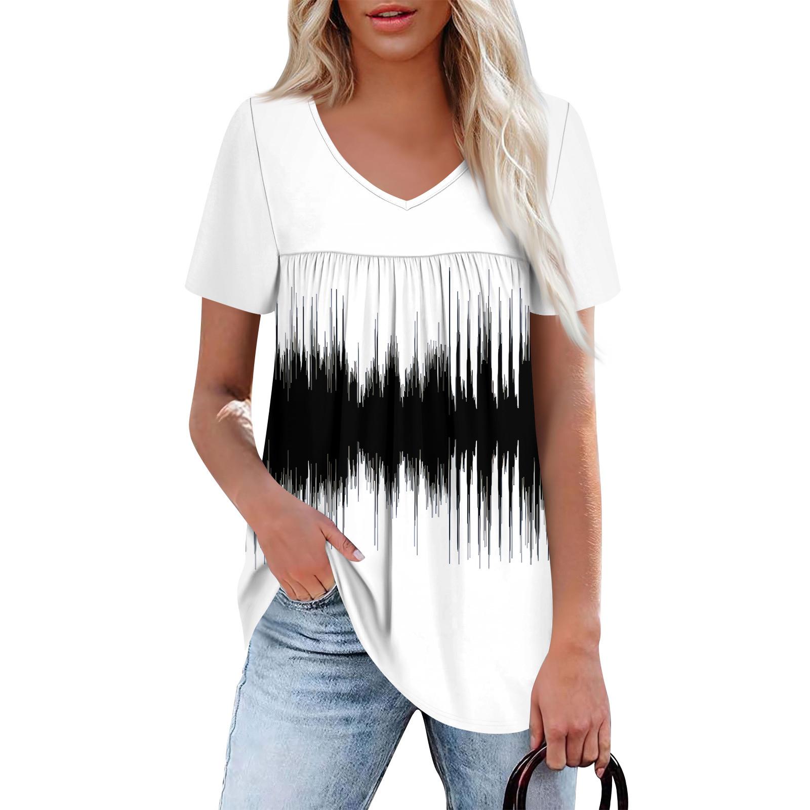 

Женский повседневный топ с V-образным вырезом, коротким рукавом, оборкой на груди и принтом XL белый