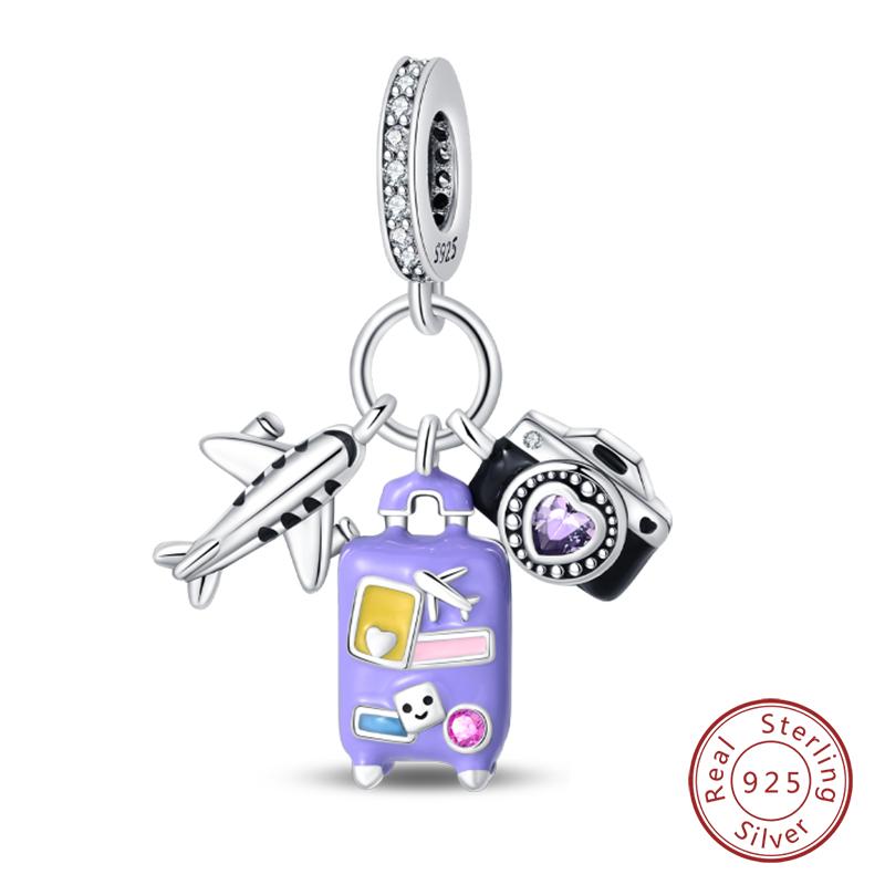 Copper Fashion Colorful Travel Luggage Charms Beads Fit Qikaola Original Bracelets Diy Anniversary Jewelry For Wome