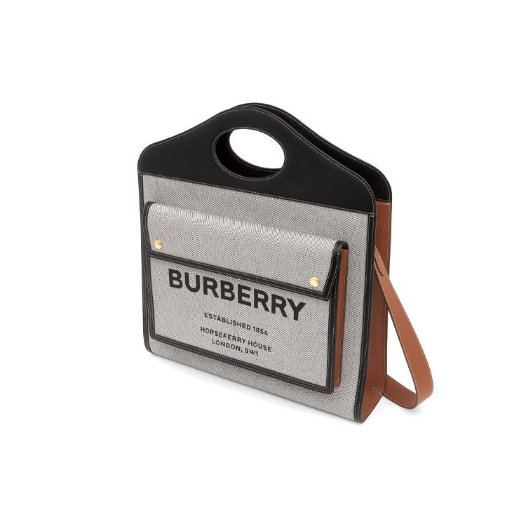 Burberry Pocket Bag Vintage Two-Tone Detachable Adjustable Shoulder Strap Canvas And Leather Medium Shoulder Crossbody Tote Women Bags 80323361