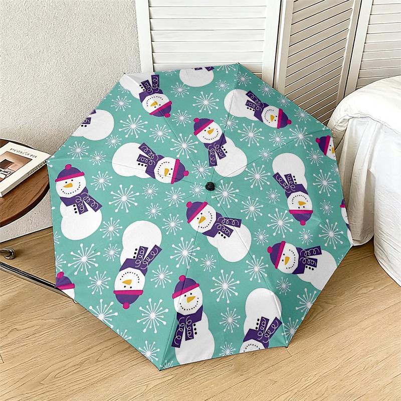 Snowman Party 8 Ribs 3Fold Black Glue Uv Protection Umbrella Sun Protection Rainproof Compact Folding Umbrella For Travel Daily Use C923537