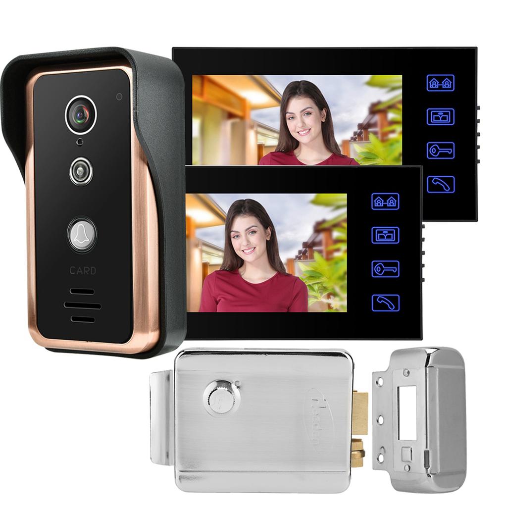 2 Monitor RFID IR Camera 7in Wired Video Intercom with Electric Control Lock