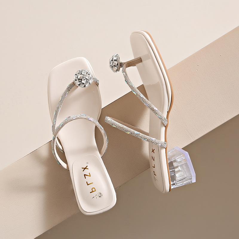 

Huiliya rhinestone open-toed slippers women wear new thick heels fairy wind pigeon eggs with skirt sandals B187-1 39