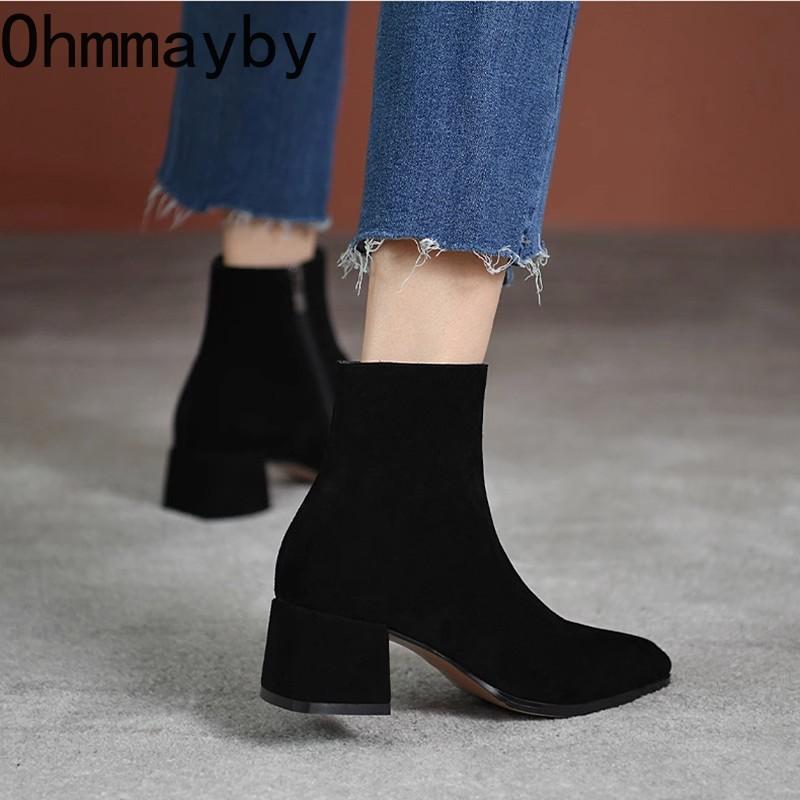 Fashion Vintage Suede Women Ankle Boots Fashion Thick Heel Short Booties Autumn Winter Women's Shoes