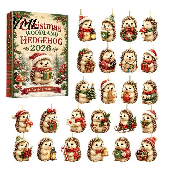 Cute Cat Rabbit Ornaments 24 Days Christmas Advent Calendar 2026, 2D Acrylic Reading Cats/Dogs/Forest Animals Surprise Unboxing Gift Ornament