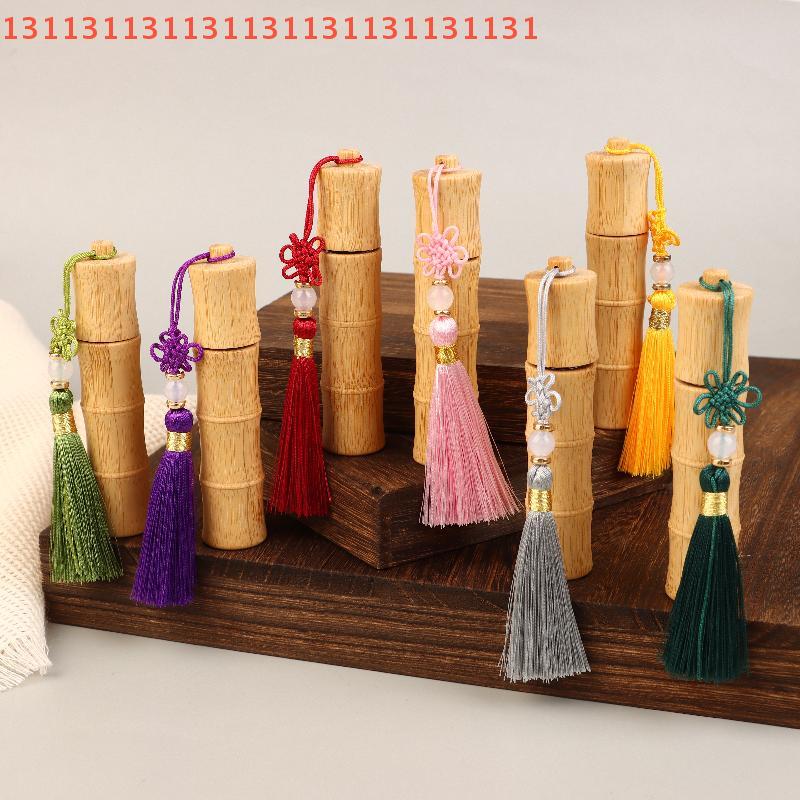 Refillable DIY Perfume Lipgloss Manual Container with Tassel 10ml Bamboo Roll-On Bottle with Steel Roller Ball Empty Tube