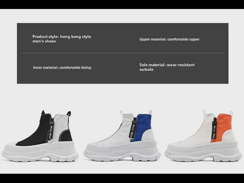 Vyriški vasariniai kvėpuojantys aukštakulniai korėjietiško stiliaus madingi kasdieniai užtrauktuku drobės platforminiai batai