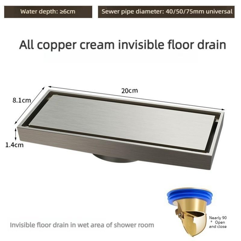 Gun Gray All Copper Anti Odor Bathroom Shower Room Sewer Invisible Floor Drain Washing Machine Toilet Drainage Device