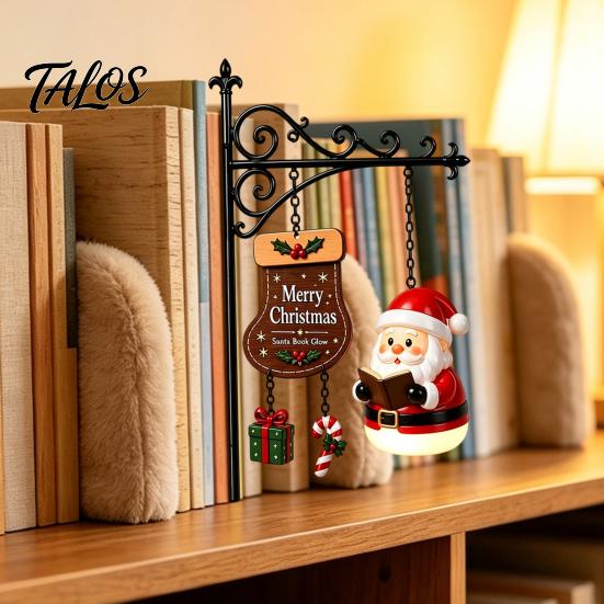 Festive Reading Nook Accents Christmas Bookshelf Hanging Light, Snowman Book Lamp, Metal Decorative Supports Floating Library Lantern Decor,