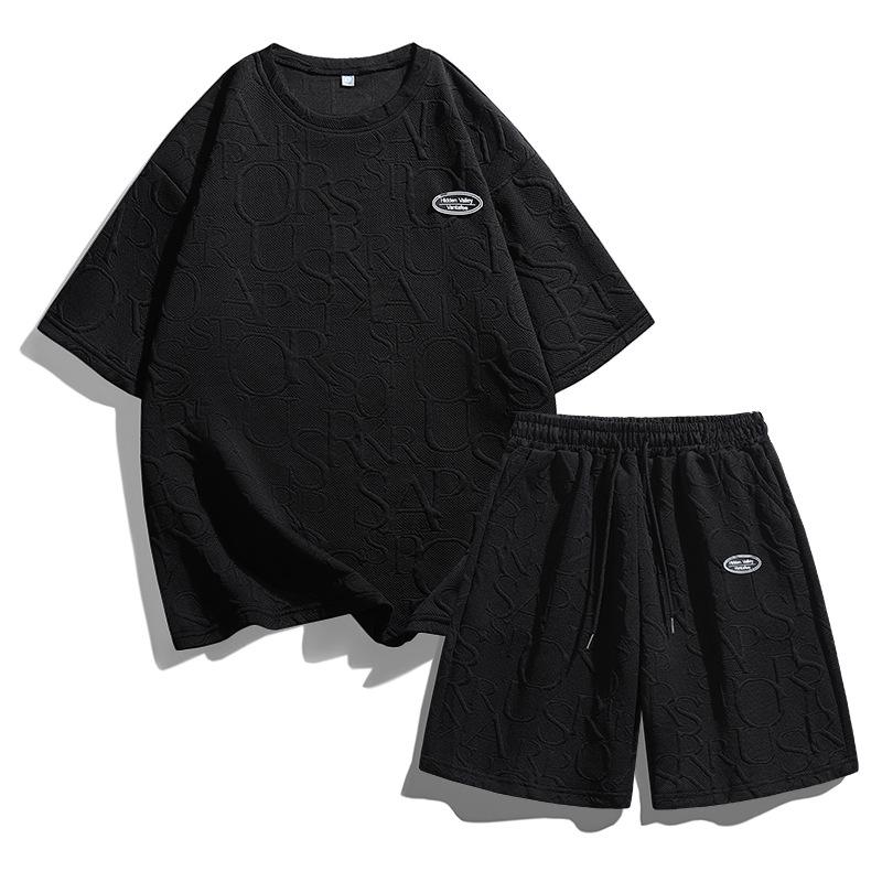 Men's Casual Summer Jacquard Suit: Versatile Short Sleeve and Shorts Set with Loose Fit Design