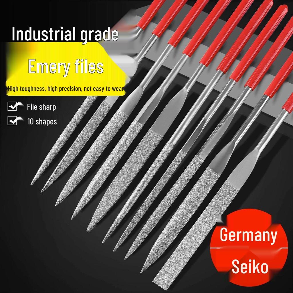 Diamond-Coated Assorted Woodworking and Metal Files Set: Flat, Half-Round, Triangular Shaping Tools