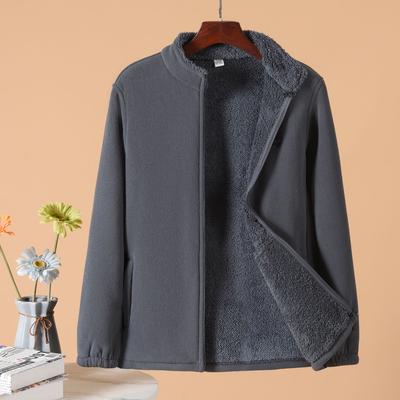 Velvet Thickened Warm Polar Fleece Middle-aged Elderly Men's Cardigan  Autumn Winter Loose Sweatshirt