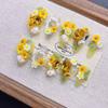 Handmade Short Length Press-On Nails With Cute Yellow Moon Rabbit Design Women Girls Natural Look Wearable Art