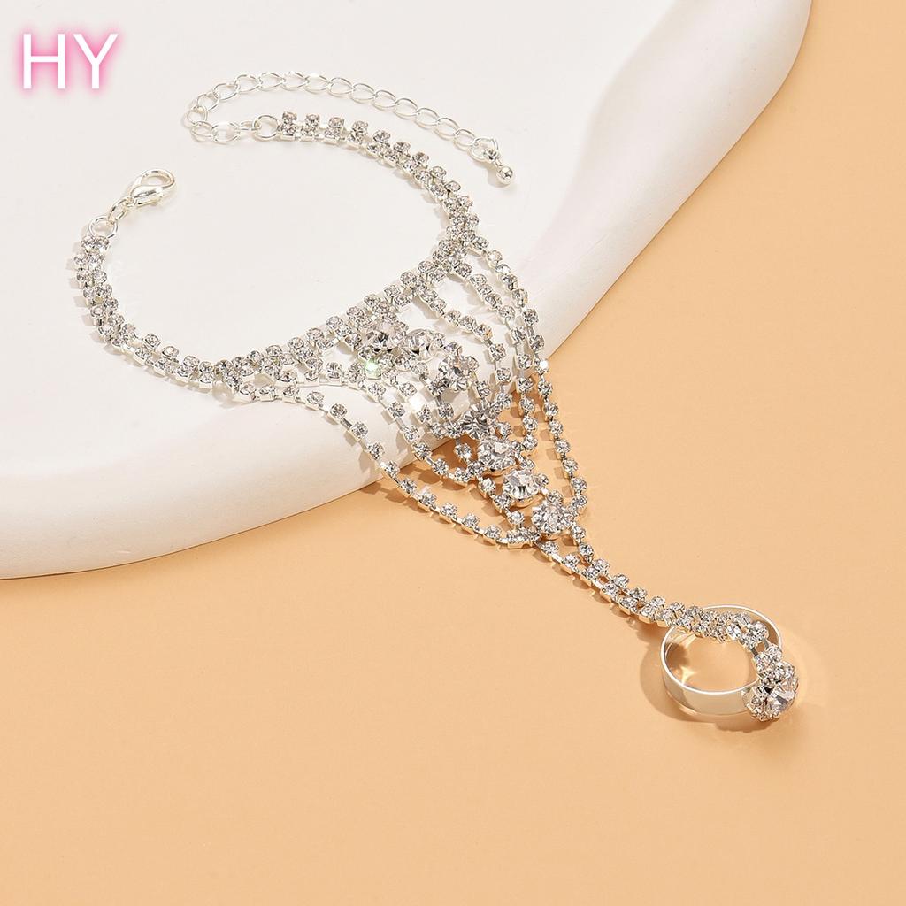 HY European American Style Shiny Diamond Bracelet for Women Cross-Border Fashion Charm Bracelets Opening Ring Chain Bridal Hand