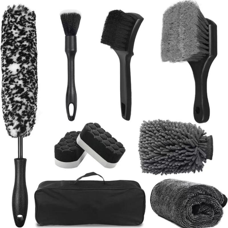 7Pcs Soft Bristle Wheel Brushes For Car Detailing Short Handle Design Non Scratch Plastic Cleaning Tools