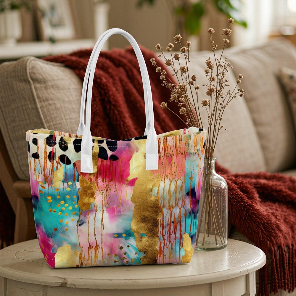 Artistic Watercolor Tote Bag for Daily Commute Shopping Portable Casual Carryall