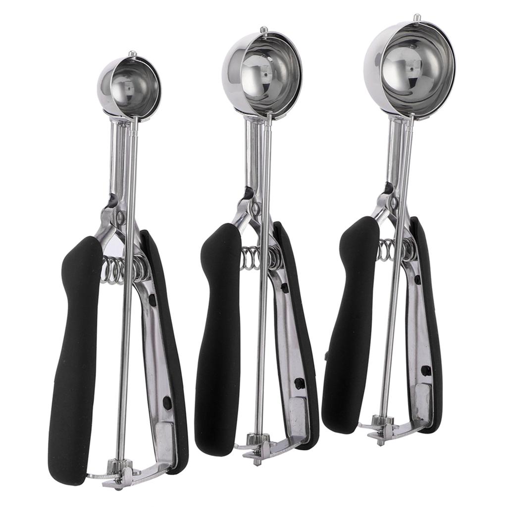 3PCS Ice Cream Scoop Cookies Scoop Set Stainless Steel Ice Cream Spoon Watermelon DiggerBlack