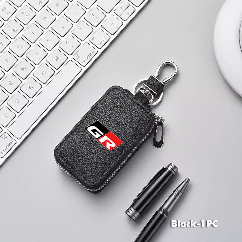 Leather Car Keychain Bag Organizer Key Zipper Case Bag Protection Cover For Toyota Chr Corolla Camry Rav4 Yaris GR Prius