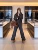 Womens' Coffee Loose-fit Knitwear Set: Stylish Winter Top & Wide-Leg Pants, Mature Style