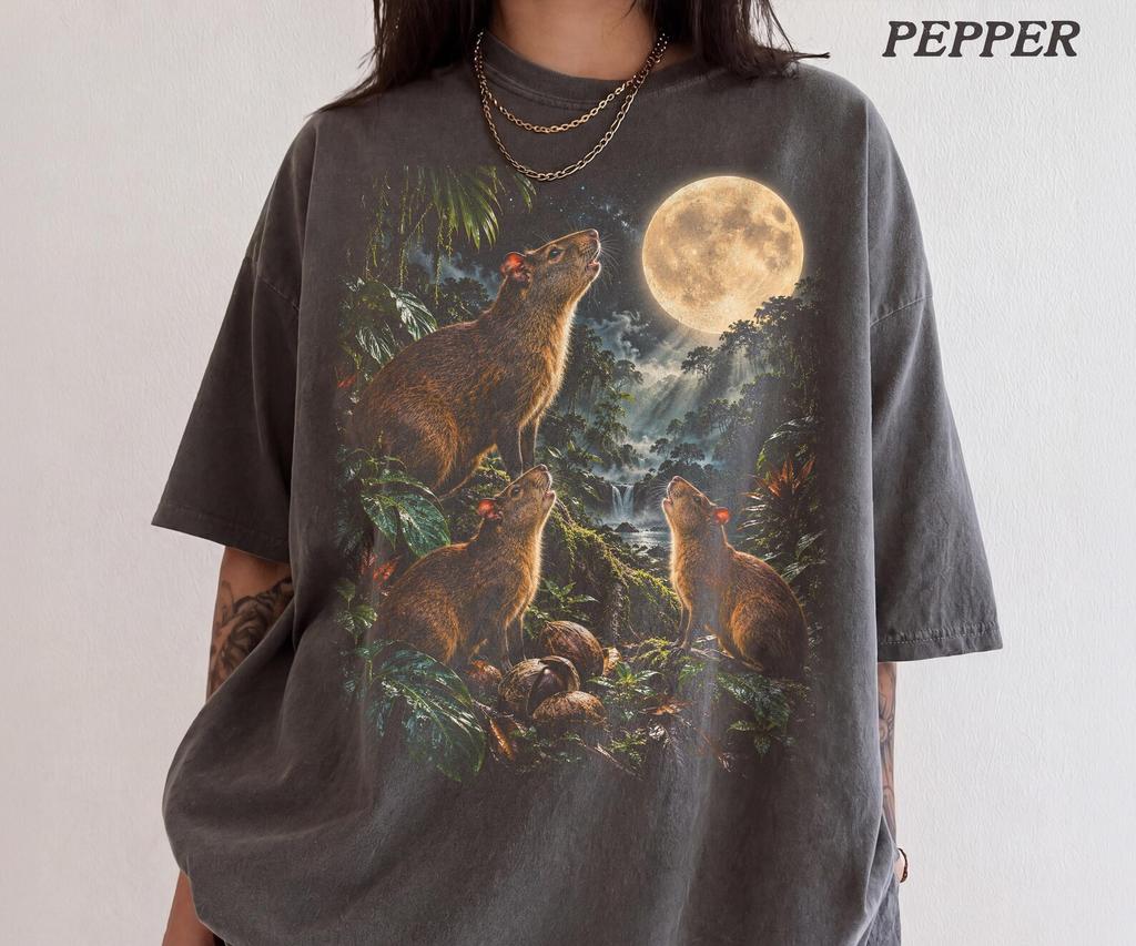 Three Agoutis Moon T-Shirt, Vintage Agoutis Full Moon Howling Tee, 90s Animal Graphic Tee, Agouti Lover Gift, Comfort Colors Shirt
