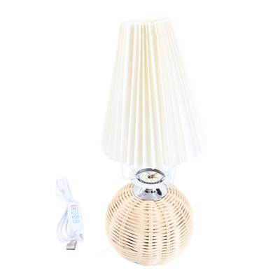 Small Table Lamp Bedside Nightstand Mini Lamp for Bedroom Living Room Side Table Rattan Pleated Aesthetic Vintage Lamp